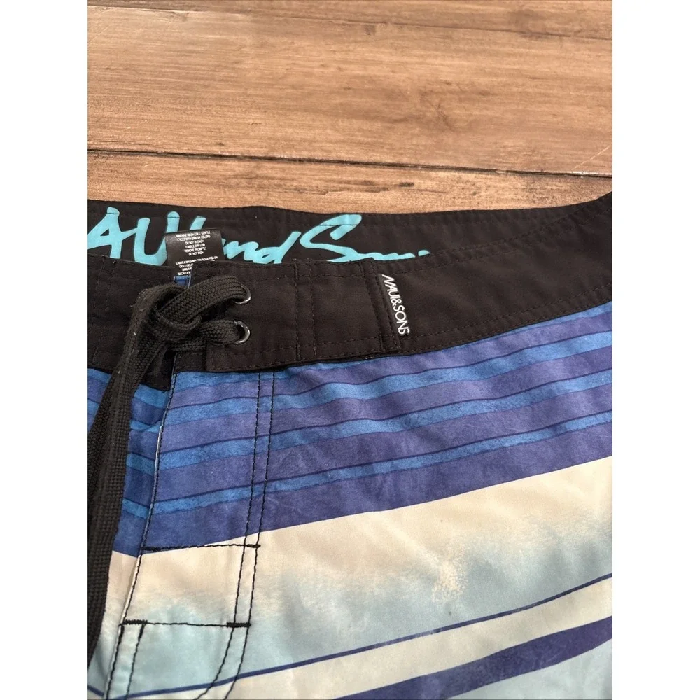Board Shorts MAUI AND SONS Black shark Stretch  White Blue  Swim Trunk Sz 36